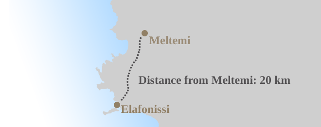 Map that shows distance between Elafonissi and Meltemi Restaurant